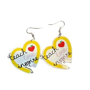NWT Teach Love Inspire Heart Pencil Earrings Teacher Gift School Jewelry